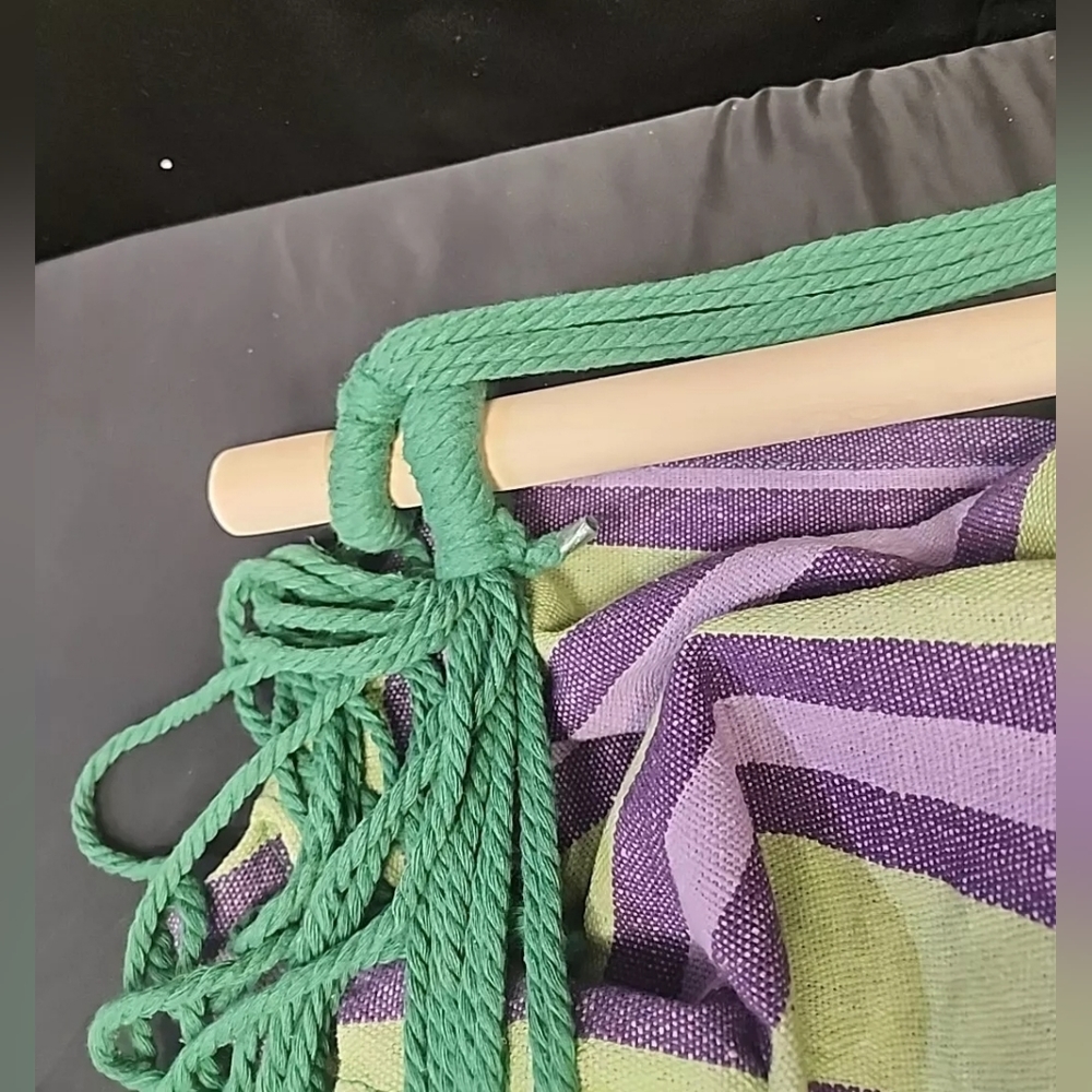Hammock Hanging Rope Chair Swing Seat Set With 2 Pillows Green And Purple - Picture 9 of 11